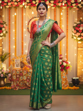 Women's Patola Silk Green Woven Design DesignerSaree With Blouse Piece